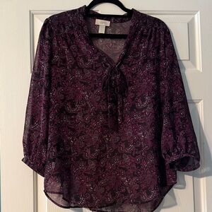 LOFT Women's Deep Purple Paisley Blouse